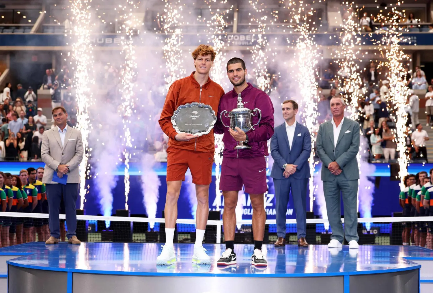 الإسباني كارلوس ألكاراس والإيطالي يانيك سينر سيطرا على «غراند سلام» هذا العام (أ.ف.ب)