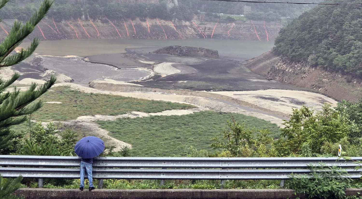 The Obong Reservoir, the main water supply reservoir of Gangneung, about 210 kilometres east of Seoul, as rain falls on the drought-hit city 13 September 2025. EPA/YONHAP