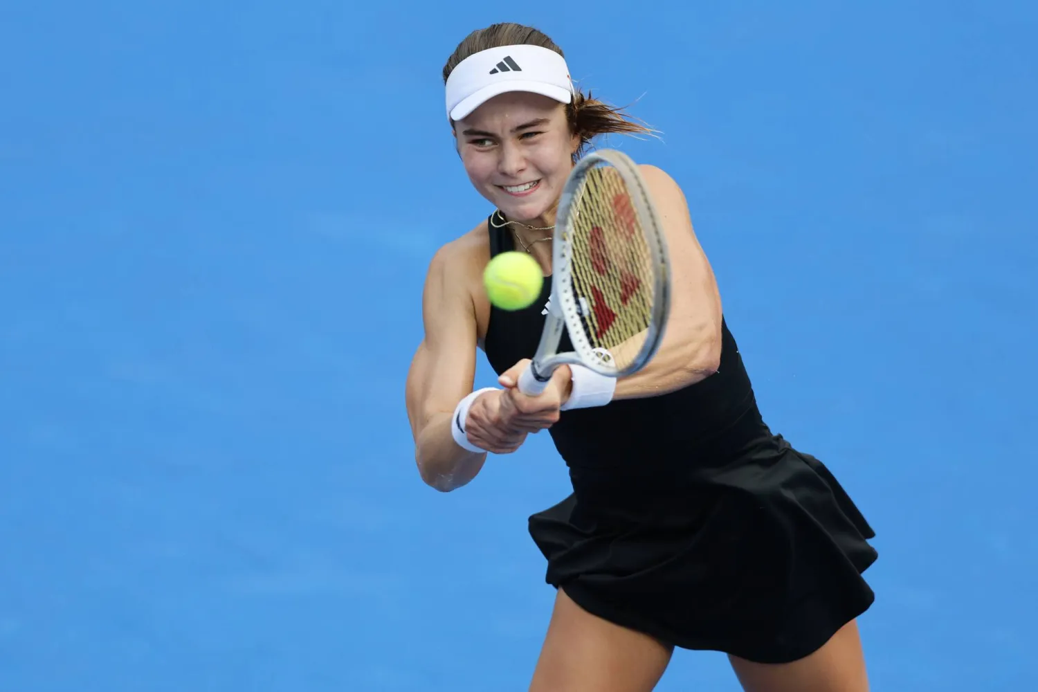 Iva Jovic of the USA in action against Emiliana Arango of Colombia during their singles final match at the Guadalajara Open WTA 500 tournament at the Pan American Tennis Center in Guadalajara, Mexico, 14 September 2025. EPA/Francisco Guasco