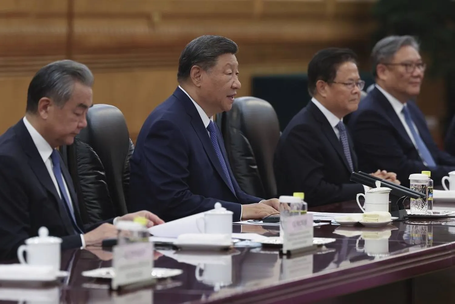 Chinese President Xi Jinping speaks at the beginning of a bilateral meeting with Portuguese Prime Minister Luis Montenegro at the Great Hall of the People Tuesday, Sept. 9, 2025 in Beijing, China. (Lintao Zhang/Pool Photo via AP)