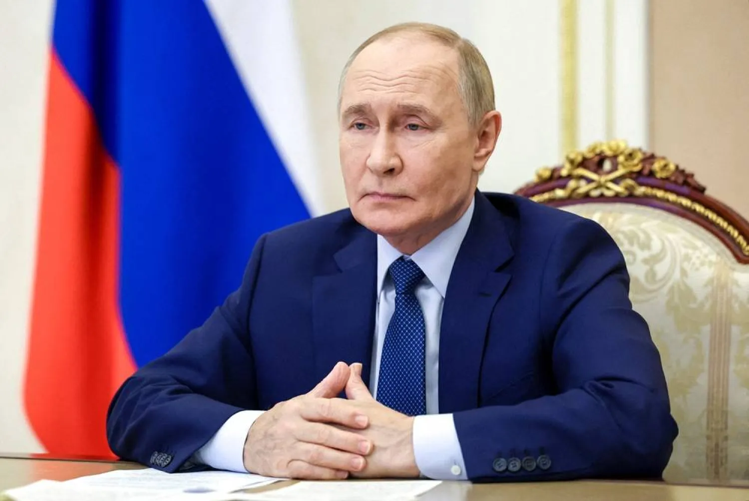 Russian President Vladimir Putin attends opening ceremonies for new Federal Service for the Oversight of Consumer Protection and Welfare (Rospotrebnadzor) facilities across Russia via video link at the Kremlin, in Moscow, Russia September 15, 2025. (Sputnik/Vyacheslav Prokofyev/Pool via Reuters) 