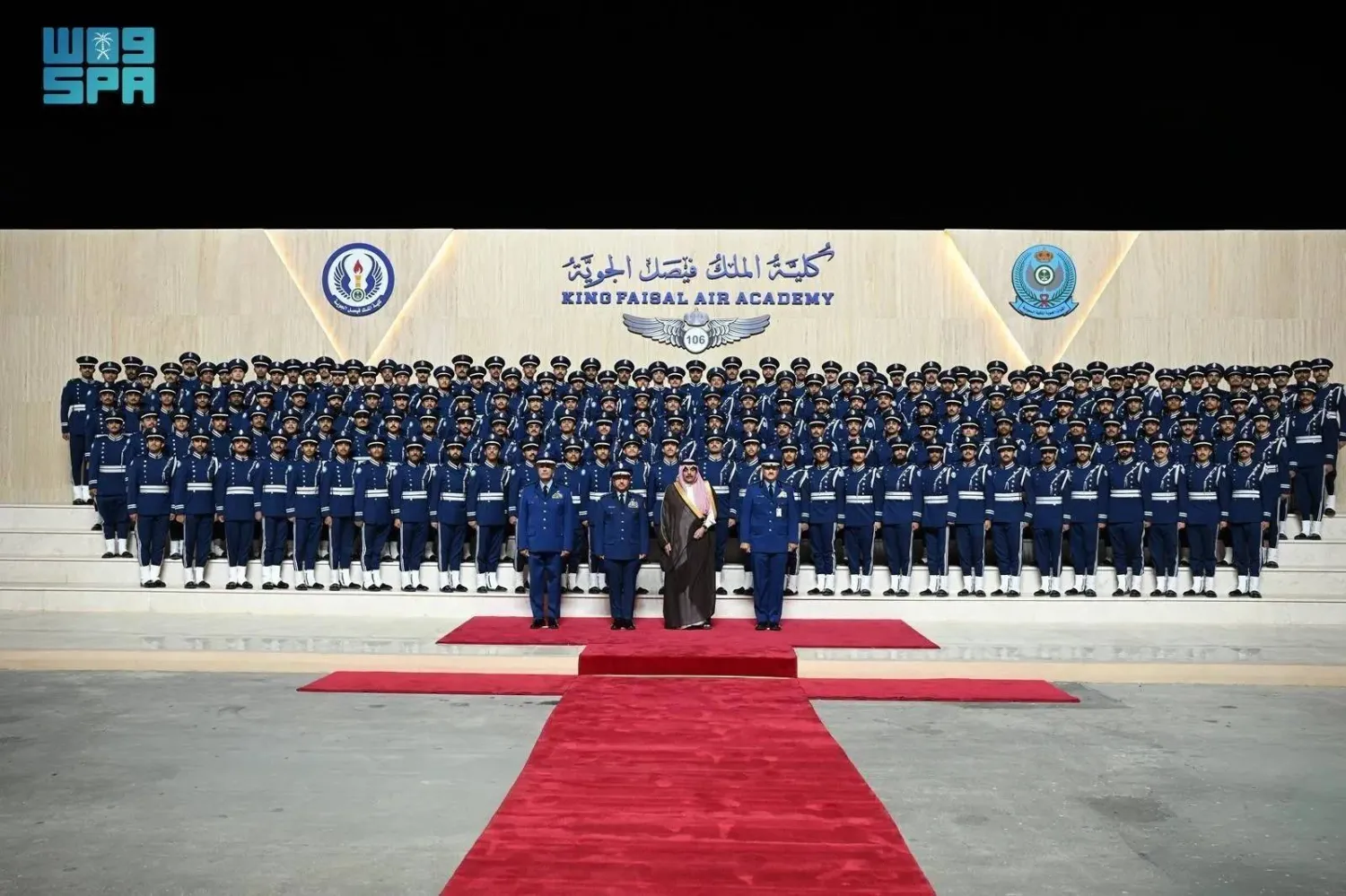 Saudi Vice Minister of Defense Prince Abdulrahman bin Mohammed bin Ayyaf sponsored on Monday the graduation ceremony of the 106th class of cadets from King Faisal Air Academy. (SPA)