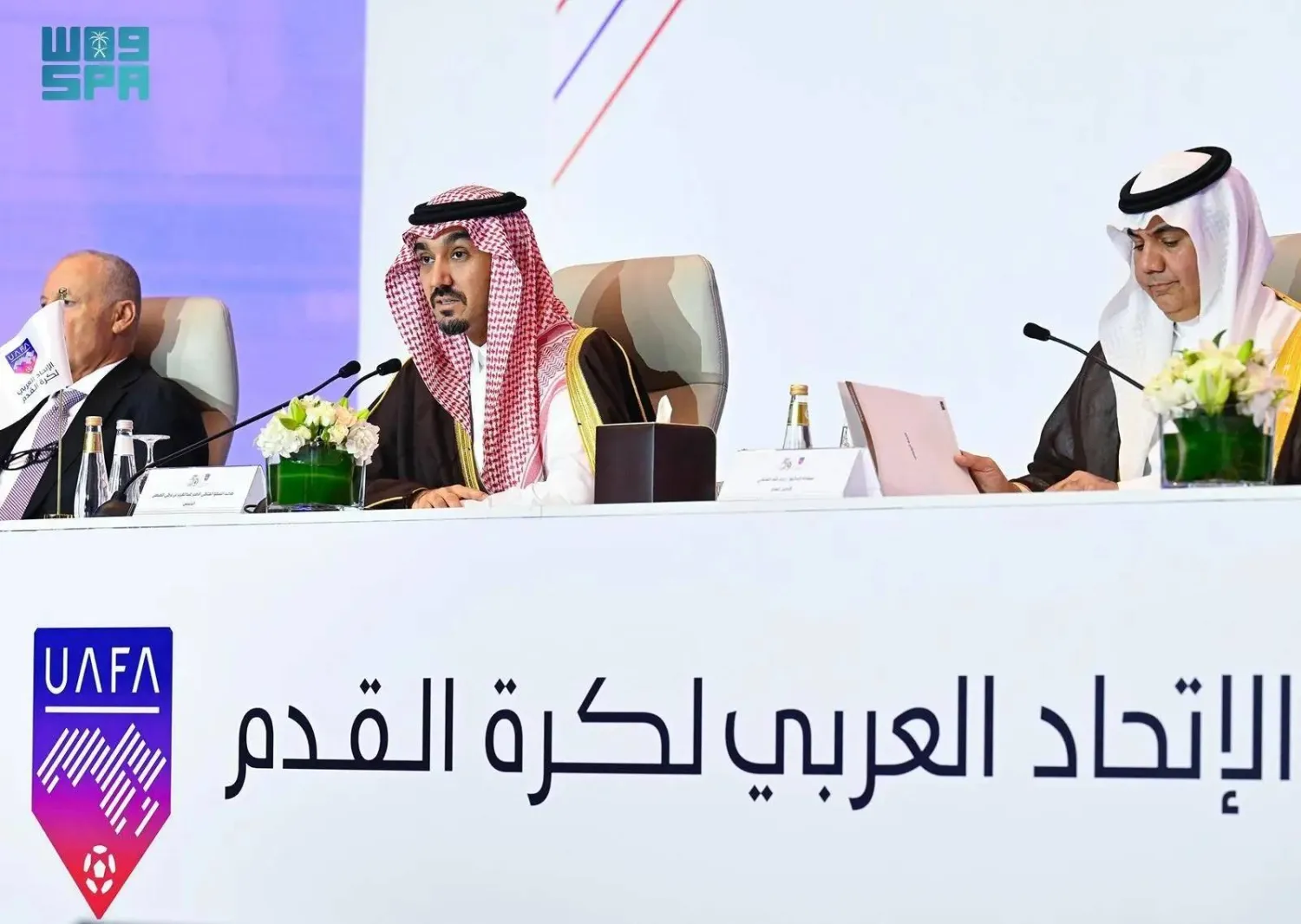 Prince Abdulaziz bin Turki bin Faisal delivers his remarks during Monday's meeting. (SPA)