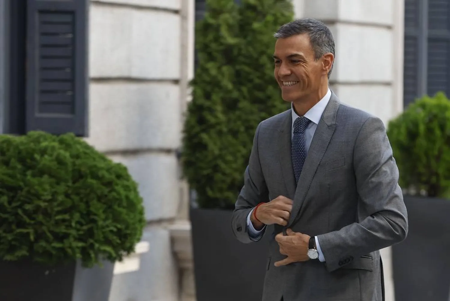Spain's Prime Minister Pedro Sanchez arrives to the Lower House in Madrid, Spain, 10 September 2025, to attend the first question time after the summer holidays. (EPA)