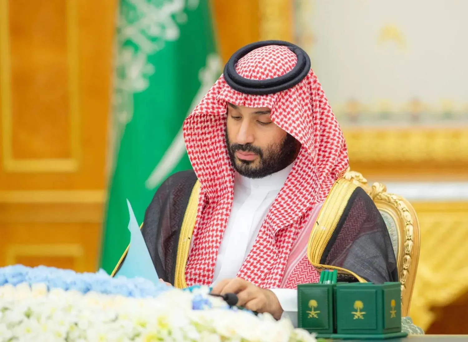 Prince Mohammed bin Salman, Crown Prince and Prime Minister, chairs the government meeting that was held in Riyadh. (SPA)