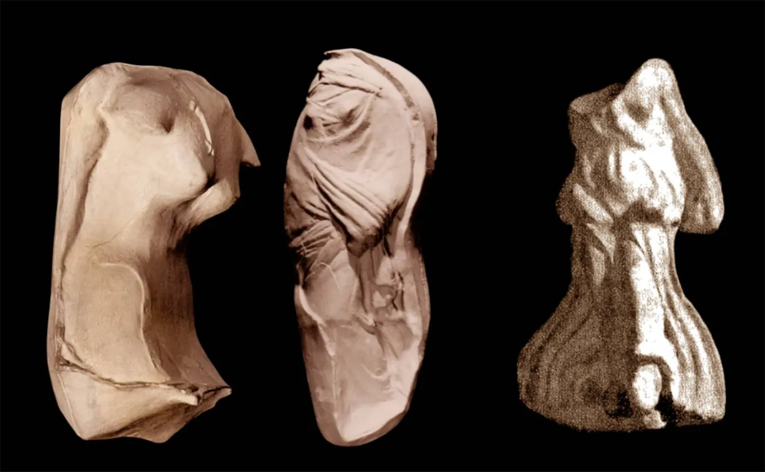 ثلاثة مجسّمات استُخرجت من قوالب أثرية مصدرها جزيرة فيلكا في الكويت