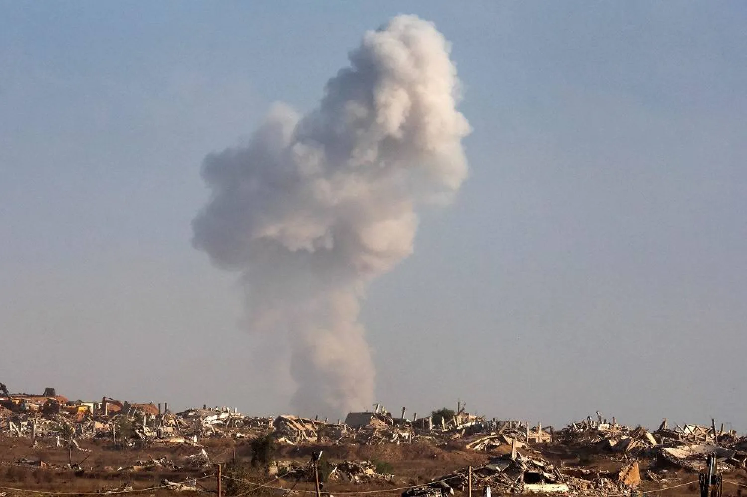 This picture taken from a position at Israel's border with the Gaza Strip shows smoke billowing during an Israeli strike on the besieged Palestinian territory on September 17, 2025. (AFP) 