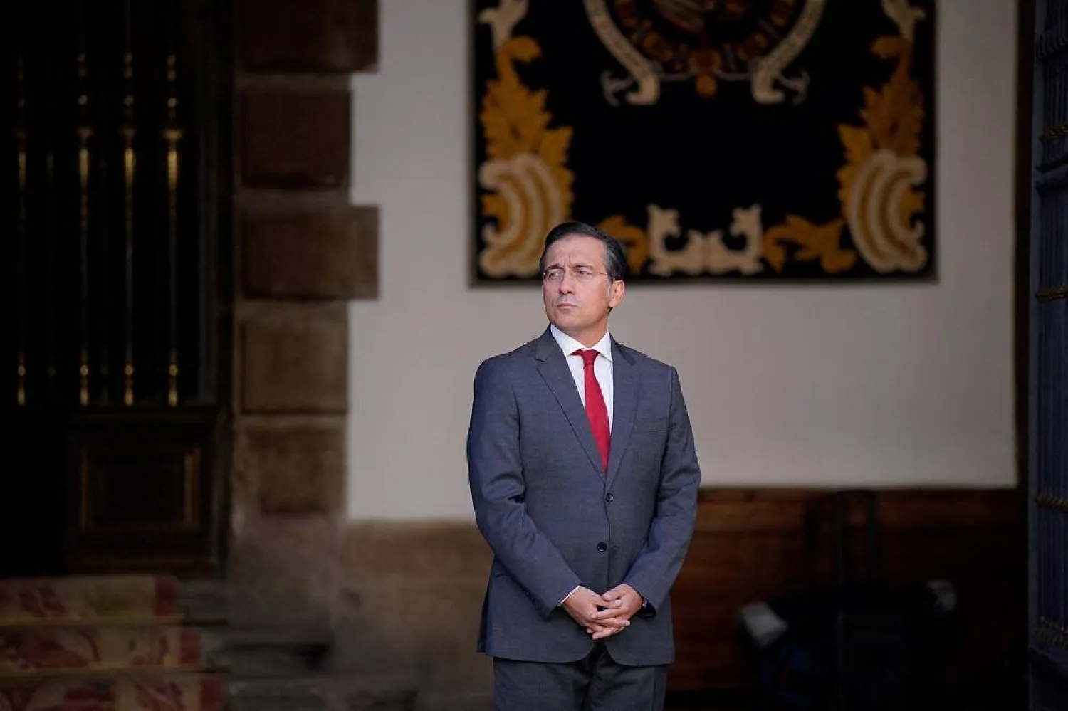 Spain's Foreign Minister Jose Manuel Albares waits to greet members of the US and China delegations visiting to continue discussions on trade, economic and national security issues, in Madrid, Spain, September 14, 2025. (Reuters)