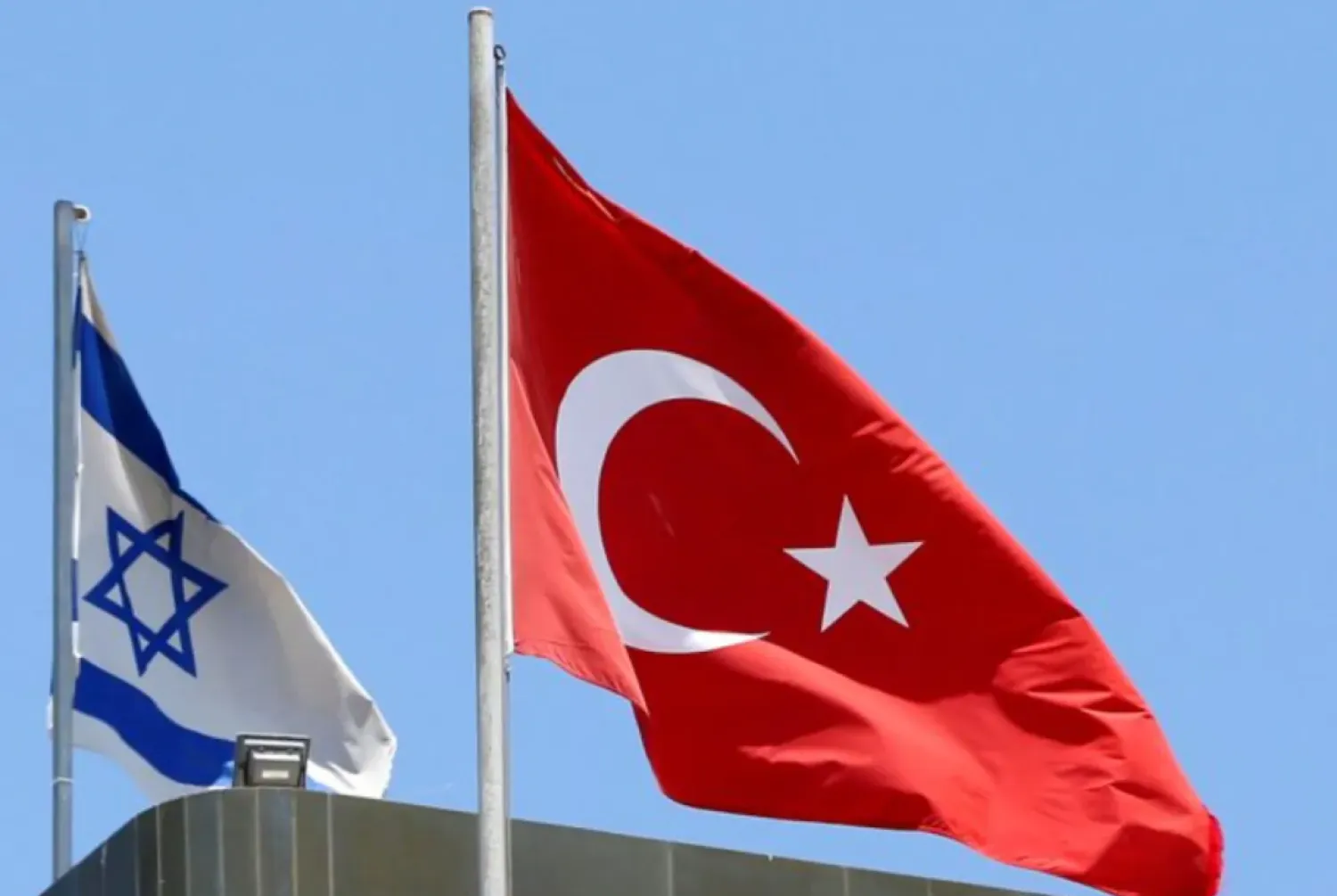 A Turkish flag flutters atop the Turkish embassy as an Israeli flag is seen nearby, in Tel Aviv, Israel June 26, 2016. REUTERS/Baz Ratner/File Photo

