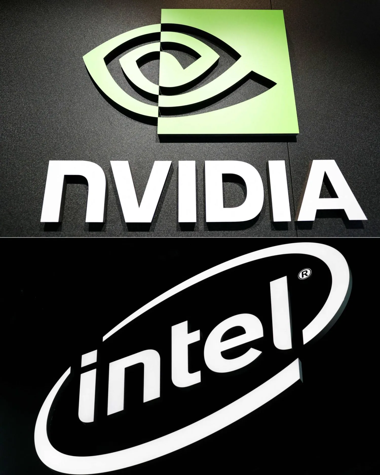 شعارا شركتي «إنفيديا» و«إنتل» الأميركيتين (أ.ف.ب)