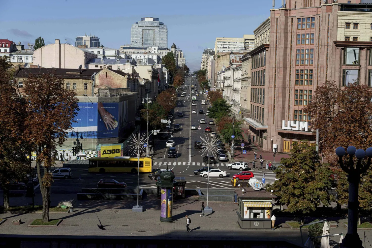 People walk along the pedestrian side of Khreschatyk street in center of Kyiv, Ukraine, on Thursday, Sept. 18, 2025. (AP)