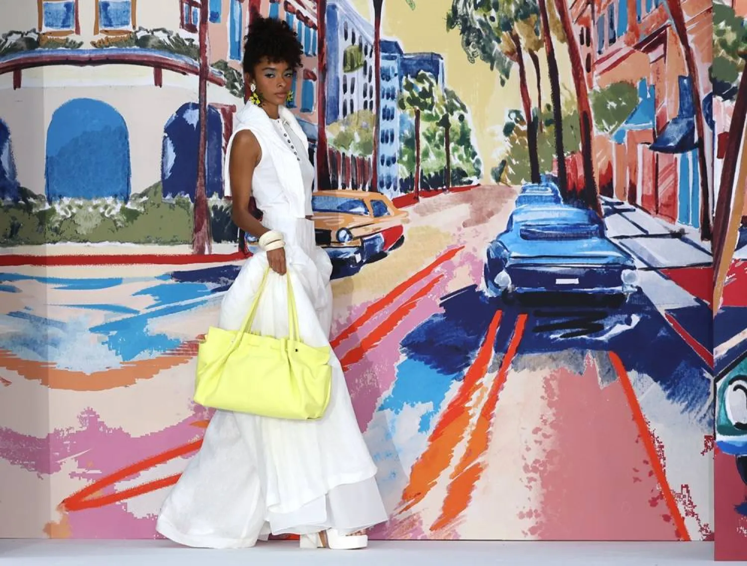 A model presents a creation at the Paul Costelloe runway show during London Fashion Week in London, Britain, 19 September 2025. The event runs from 18 to 22 September 2025. (EPA)