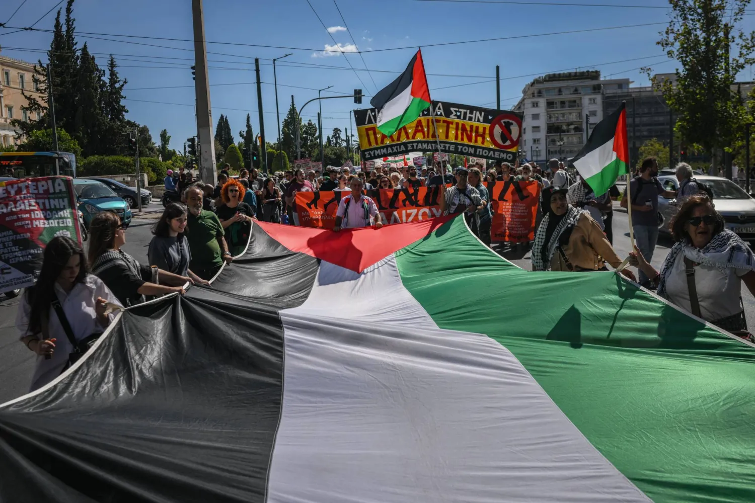 مظاهرة تناصر حرية فلسطين في أثينا السبت (أ.ف.ب)