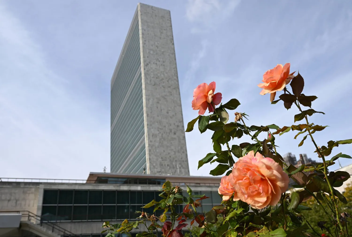 The United Nations (UN) headquarters, as seen from the Rose Garden, in New York, USA, 21 September 2025. EPA/LUKAS COCH AUSTRALIA AND NEW ZEALAND OUT