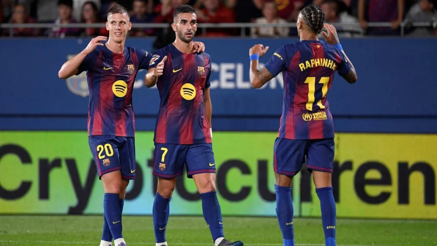 Barcelona's Spanish forward Ferran Torres (C) opened the scoring with a powerful finish at the end of a slick move. Josep LAGO / AFP
