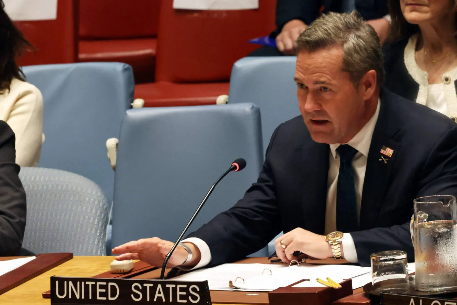 مايك والتز المندوب الأميركي الجديد لدى الأمم المتحدة يلقي كلمة في الأمم المتحدة بنيويورك في 22 سبتمبر 2025 (أ.ف.ب)