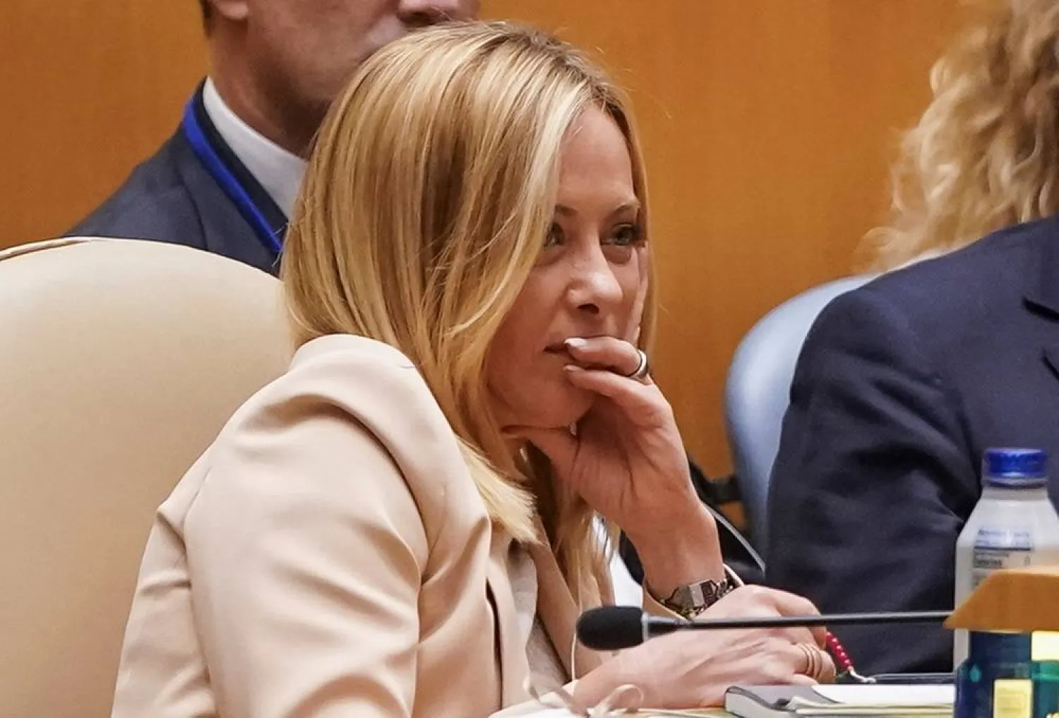  Italy's Prime Minister Giorgia Meloni reacts while listening to US President Donald Trump's (not pictured) speech at the 80th United Nations General Assembly, in New York City, New York, US, September 23, 2025. (Reuters)