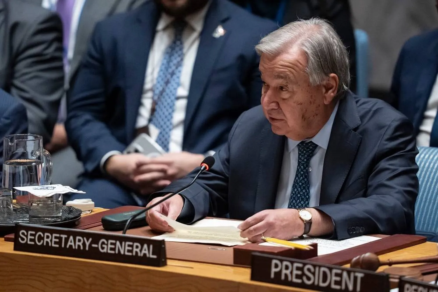 United Nations Secretary-General Antonio Guterres speaks during a Security Council meeting at the United Nations headquarters, Tuesday, Sept. 23, 2025, at UN headquarters. (AP)