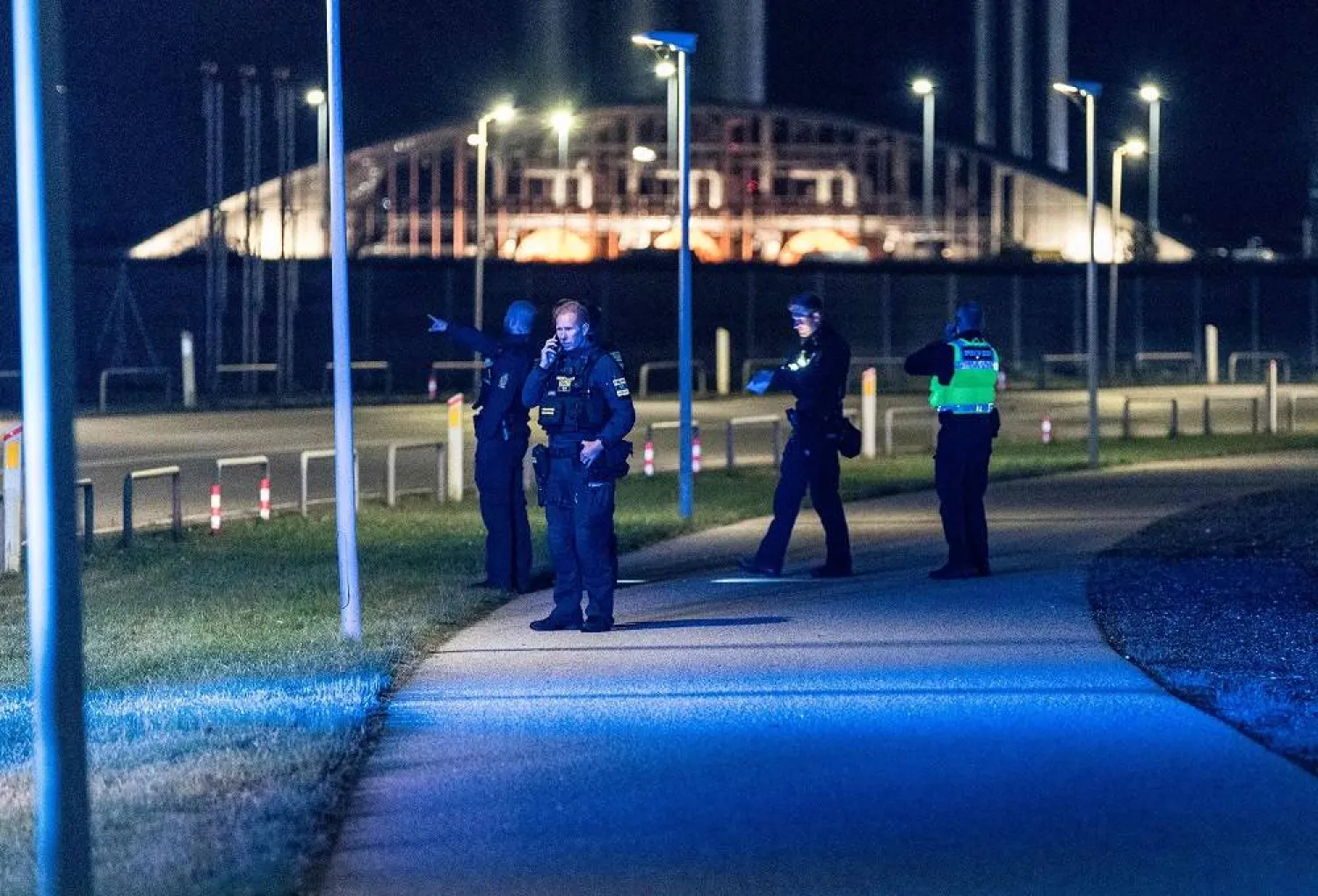 The Danish police are seen at Copenhagen Airport, in Kastrup near Copenhagen, on September 22, 2025. (AFP)