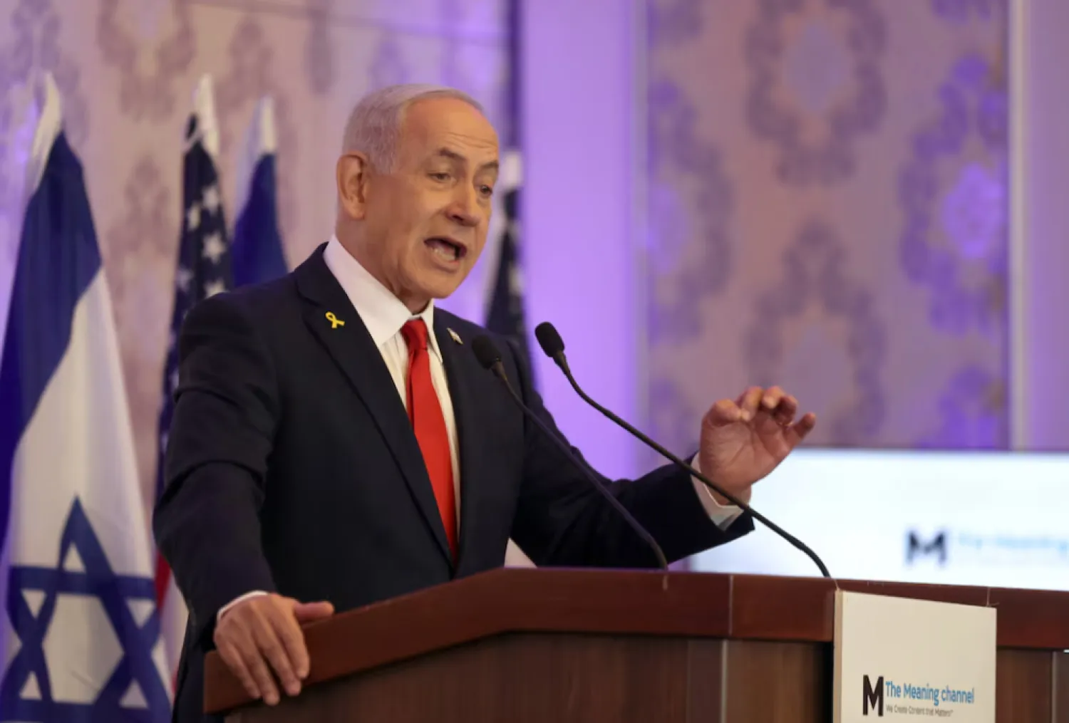 Israeli Prime Minister Benjamin Netanyahu speaks during ‘Christian Conference’ in Jerusalem July 27, 2025. REUTERS/Ronen Zvulun 