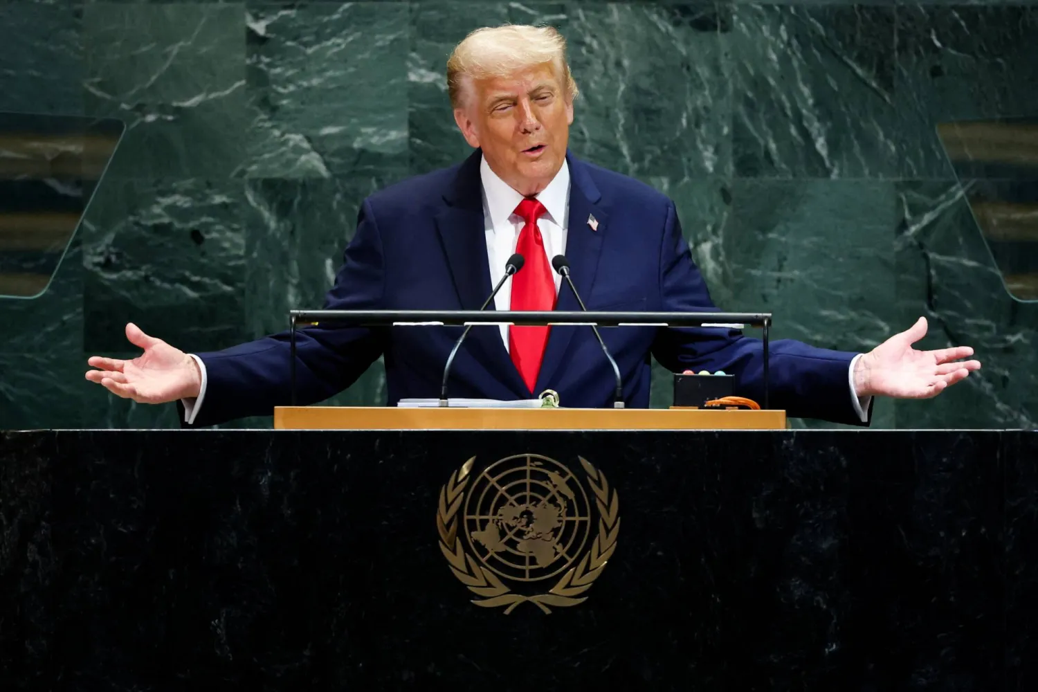 الرئيس الأميركي دونالد ترمب يلقي خطابه أمام الجمعية العامة للأمم المتحدة الثلاثاء (رويترز)