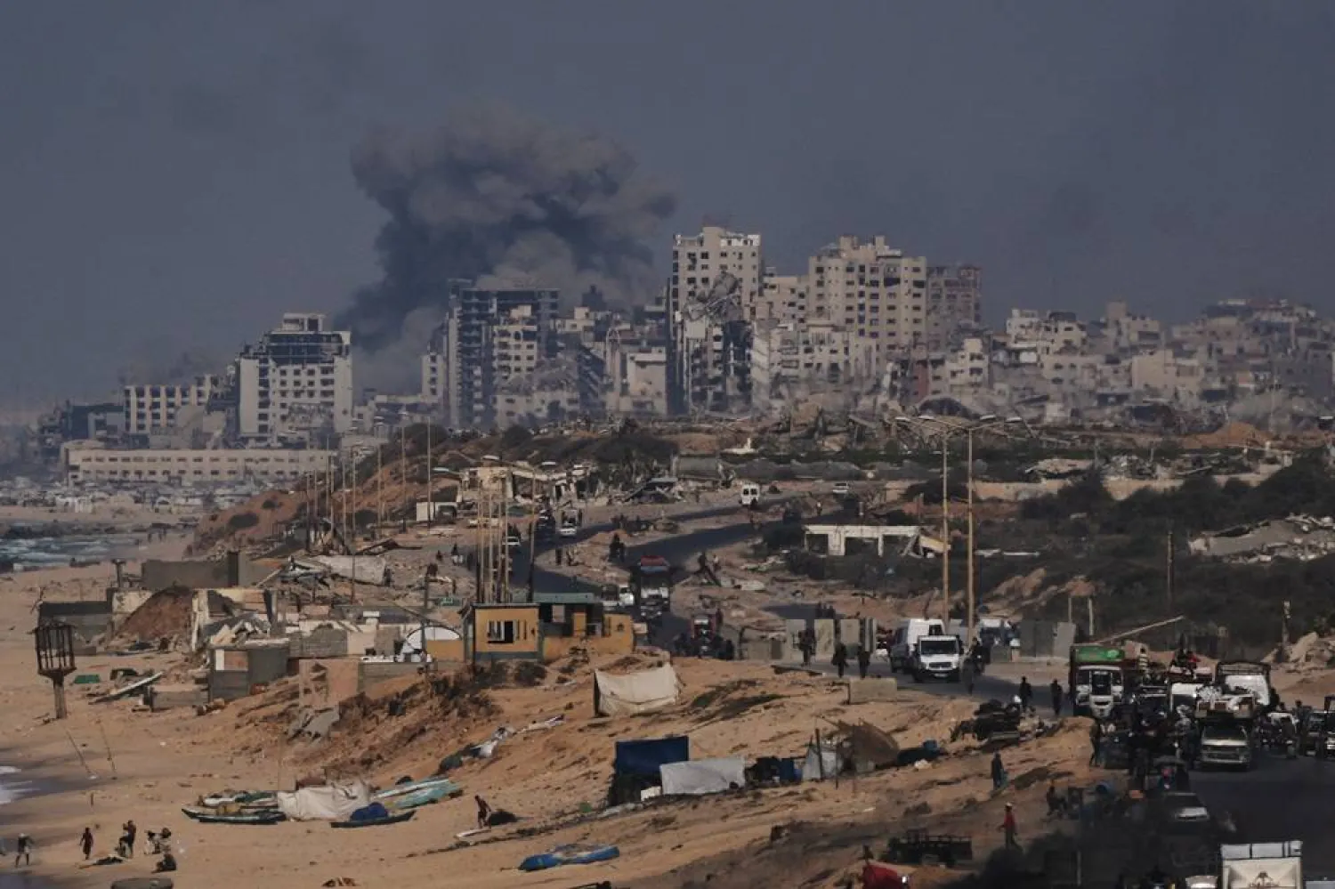 Smoke rises following an Israeli military strike in Gaza City, as seen from the central Gaza Strip, Friday, Sept. 26, 2025. (AP)
