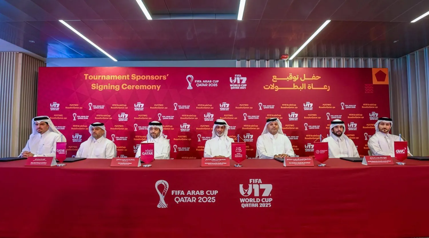 من المؤتمر الصحافي الذي جرى بعد التوقيع على اتفاقيات الرعاية (الشرق الأوسط)