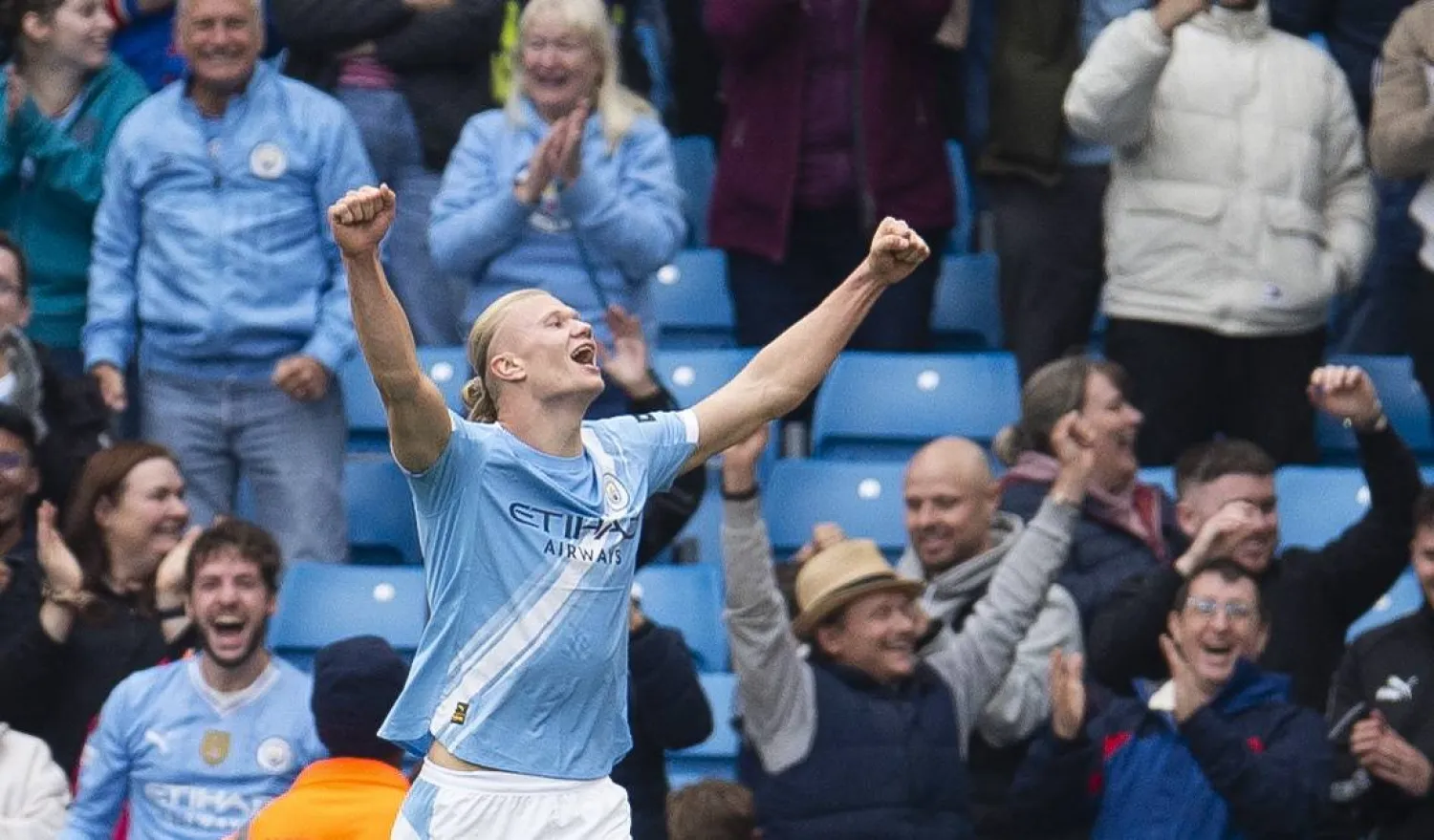 هالاند محتفلاً بعد المباراة (إ.ب.أ)