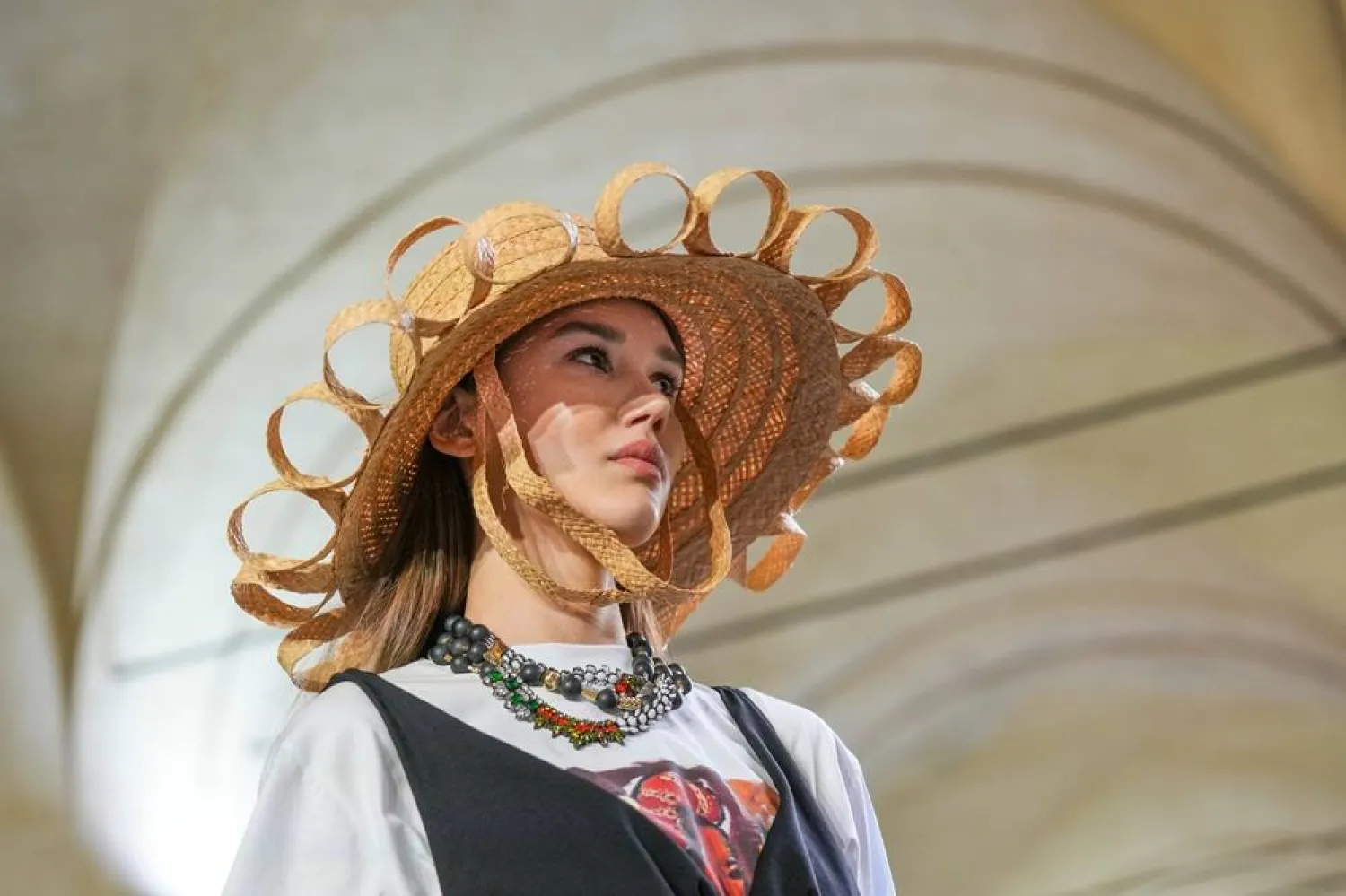  A model wears a creation as part of the Stella Jean's Spring/Summer 2026 collection presented in Milan, Italy, Saturday, Sept. 27, 2025. (AP) 