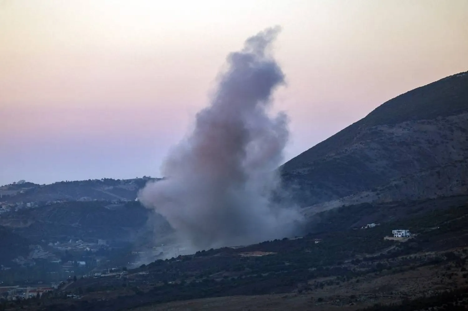 Smoke rises following an Israeli airstrike on the outskirts of the southern Lebanese village of Jarmak on September 28, 2025. (AFP)