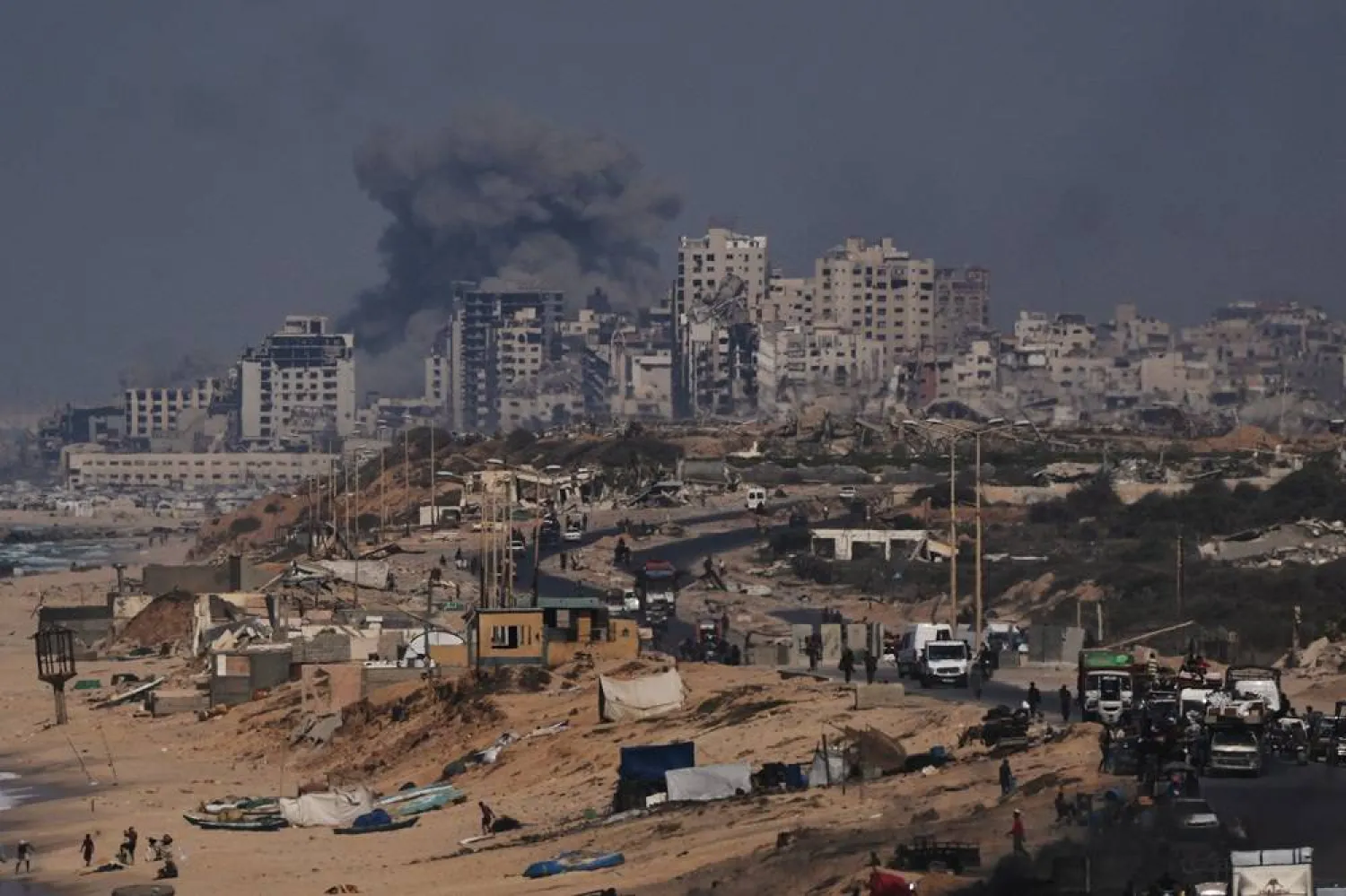 Smoke rises following an Israeli military strike in Gaza City, as seen from the central Gaza Strip, Friday, Sept. 26, 2025. (AP)
