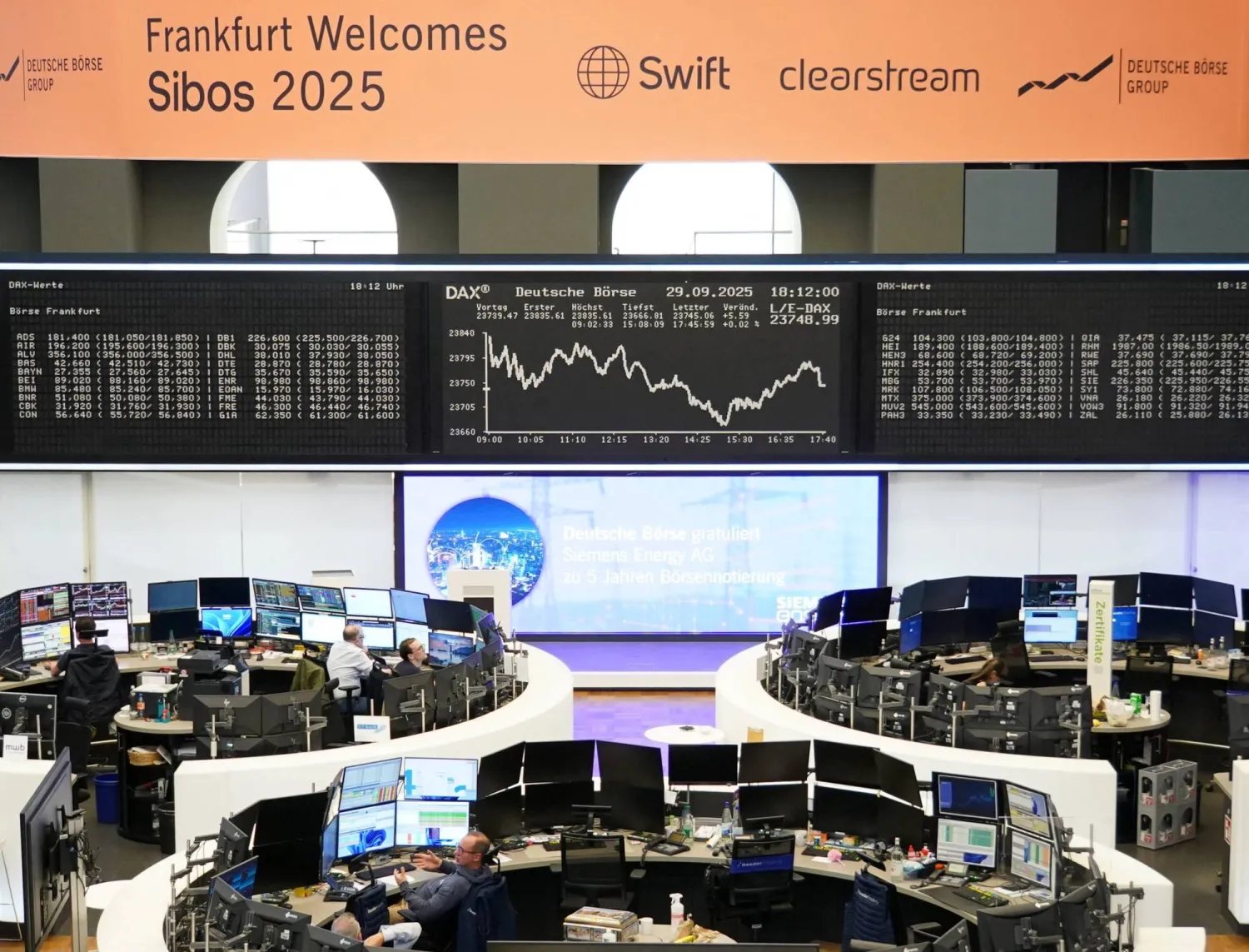 رسم بياني لمؤشر أسعار الأسهم الألماني «داكس» في بورصة فرانكفورت (رويترز)