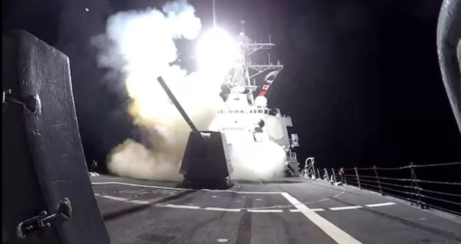 A Tomahawk land attack missile (TLAM) is launched from the US Navy Arleigh Burke-class guided missile destroyer USS Gravely against what the US military describe as Houthi military targets in Yemen, February 3, 2024. US Central Command/Handout via REUTERS 