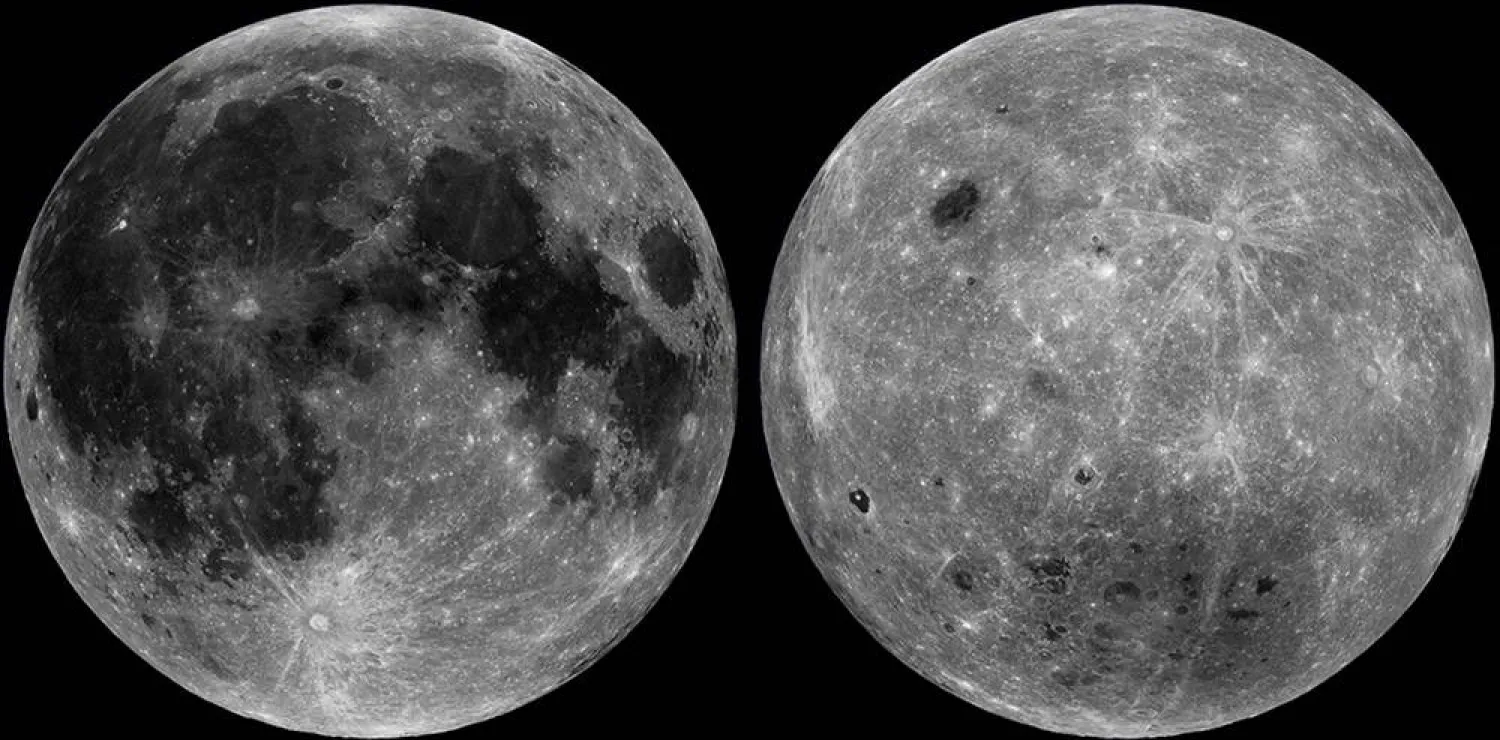 Views of the moon's nearside, left, and farside, right, put together from observations made by NASA's Lunar Reconnaissance Orbiter, are seen in this photograph provided on September 30, 2025. (NASA/JPL-Caltech/Handout via Reuters) 