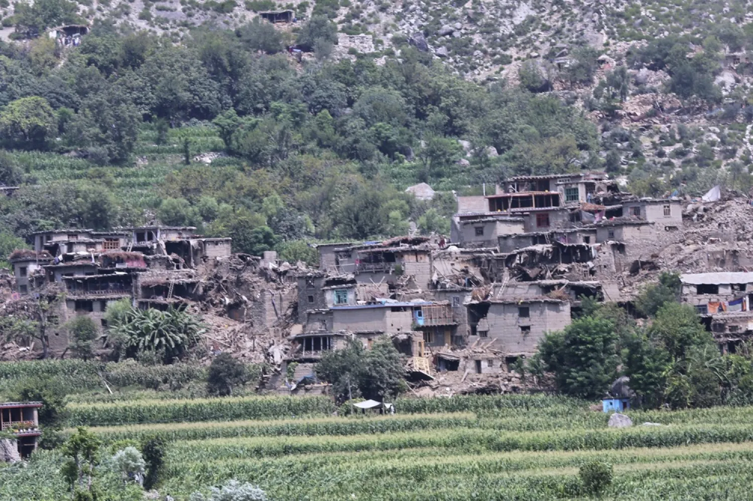 A village damaged by an earthquake that killed hundreds and destroyed villages in eastern Afghanistan is seen in Kunar province, Afghanistan, Monday, Sept. 1, 2025. (AP) 