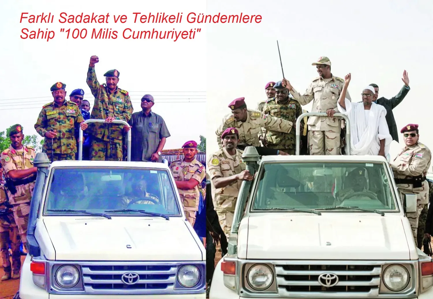 Burhan ve Hamideti’nin Beşir rejimini devirmek için iş birliği yaptıkları ve mevcut savaşta birbirleriyle savaşmaya başlamadan önceki dönemden bir kare (Arşiv- AFP)