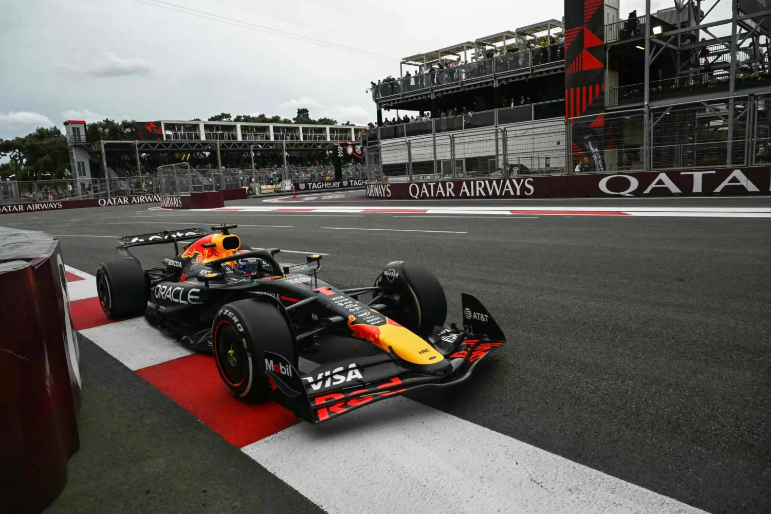 Red Bull Racing's Dutch driver Max Verstappen competes during the Formula One Azerbaijan Grand Prix at the Baku City Circuit in Baku on September 21, 2025. (Photo by Ozan KOSE / AFP)