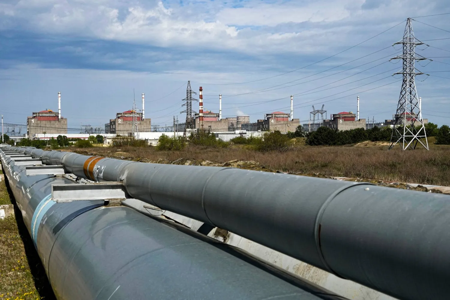 A view of the Zaporizhzhia Nuclear Power Station, in Enerhodar, Zaporizhzhia region, in territory under Russian military control, southeastern Ukraine, on May 1, 2022. (AP)