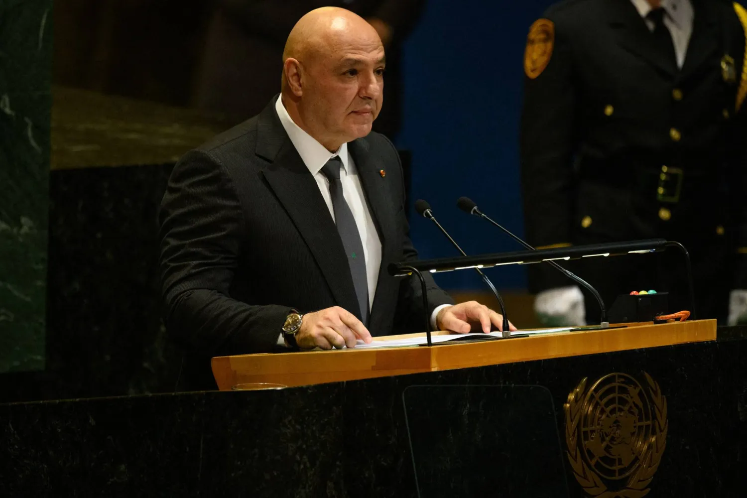 الرئيس اللبناني جوزيف عون يُلقي كلمة في الدورة الـ80 للجمعية العامة للأمم المتحدة 23 سبتمبر 2025 بمقر الأمم المتحدة بمدينة نيويورك (أ.ف.ب)