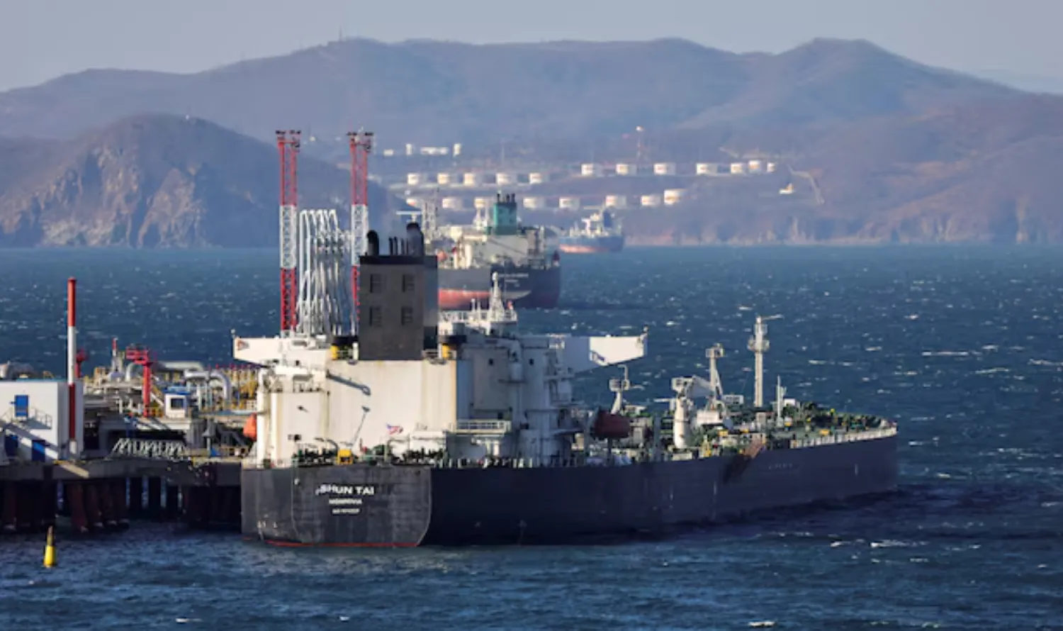 Shun Tai crude oil tanker is seen anchored at the terminal Kozmino in Nakhodka Bay near the port city of Nakhodka, Russia, December 4, 2022. REUTERS/Tatiana Meel