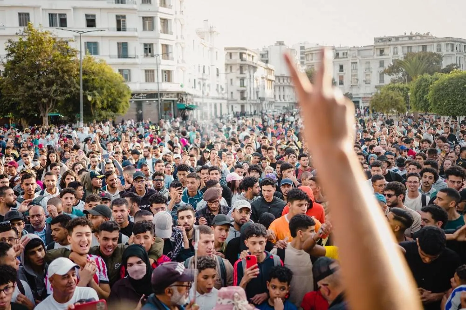 People protest against corruption and calling for healthcare and education reform, in Casablanca, Morocco, Thursday, Oct. 2, 2025. (AP)