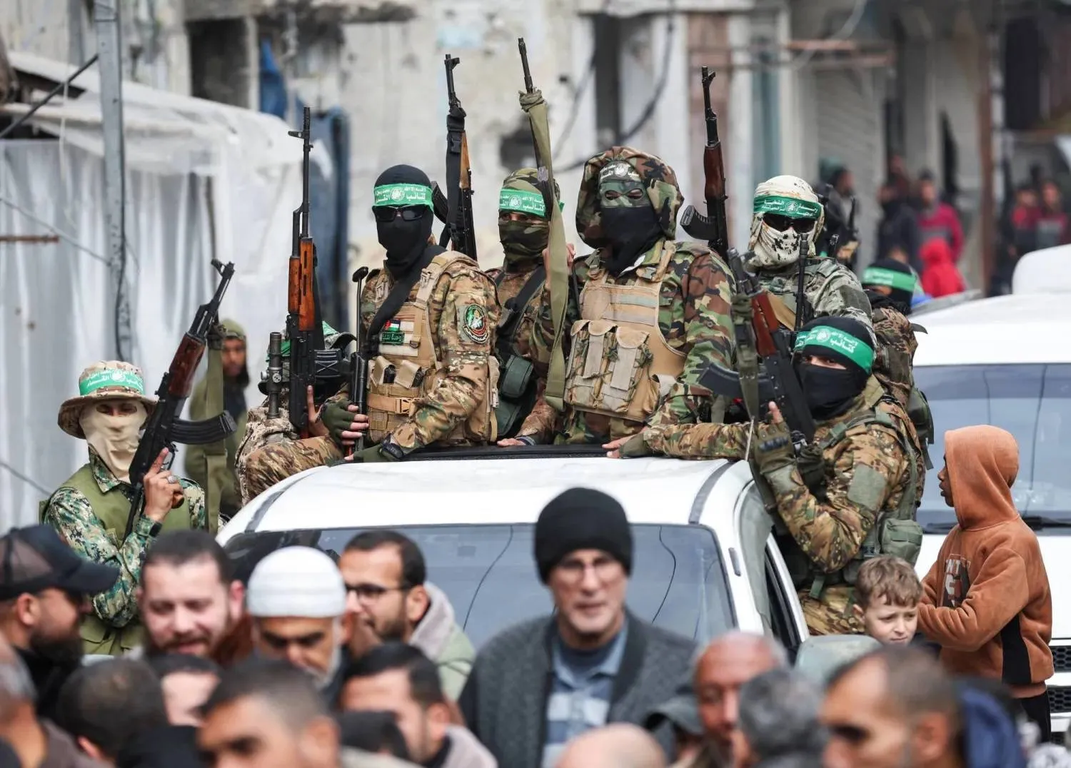 Hamas fighters during funeral of group leader in Gaza (File/Reuters)
