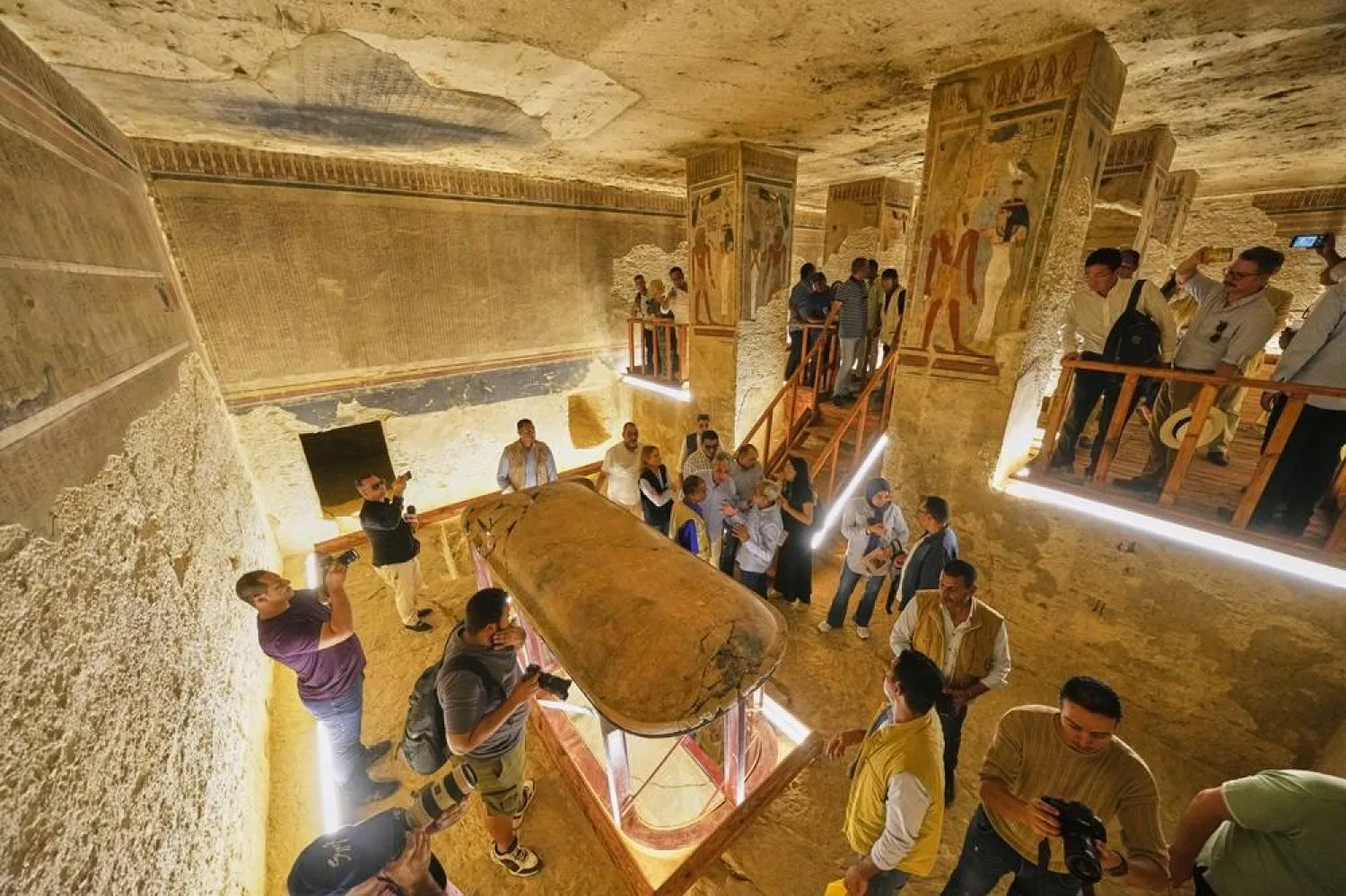  Visitors view the tomb of Amenhotep III in the Valley of Kings in the southern city of Luxor, Egypt, Saturday, Oct. 4, 2025, as it opened to visitors for the first time in more than two decades. (AP Photo/Amr Nabil)