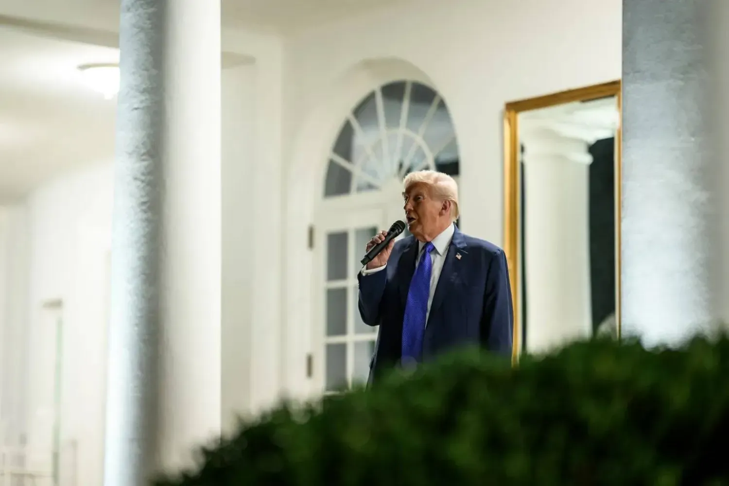 ABD Başkanı Donald Trump, Beyaz Saray bahçesinde bir konuşma yapıyor. (Beyaz Saray)