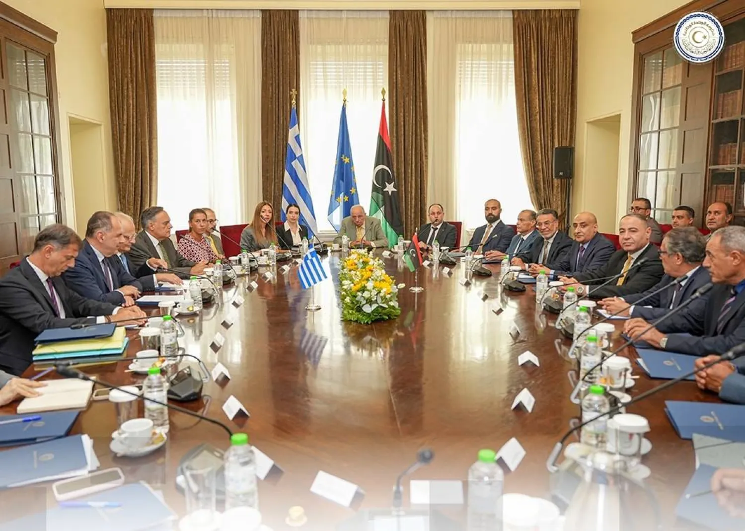 مباحثات وزيري الخارجية الليبي واليوناني في أثينا الشهر الماضي (وزارة الخارجية بحكومة الوحدة)