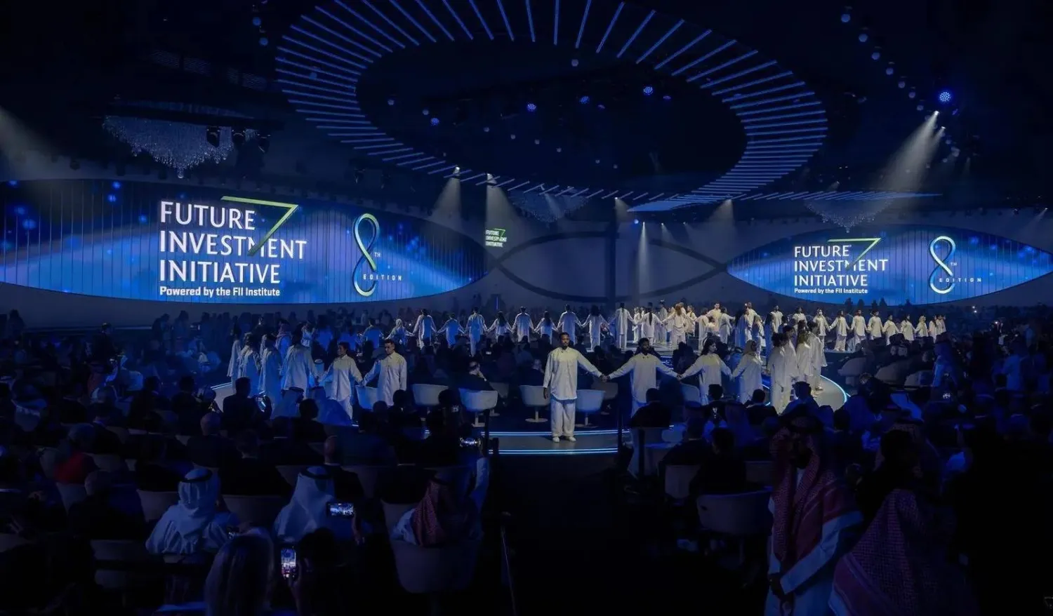 جانب من حفل افتتاح النسخة الثامنة من مؤتمر «مبادرة مستقبل الاستثمار» (الشرق الأوسط)