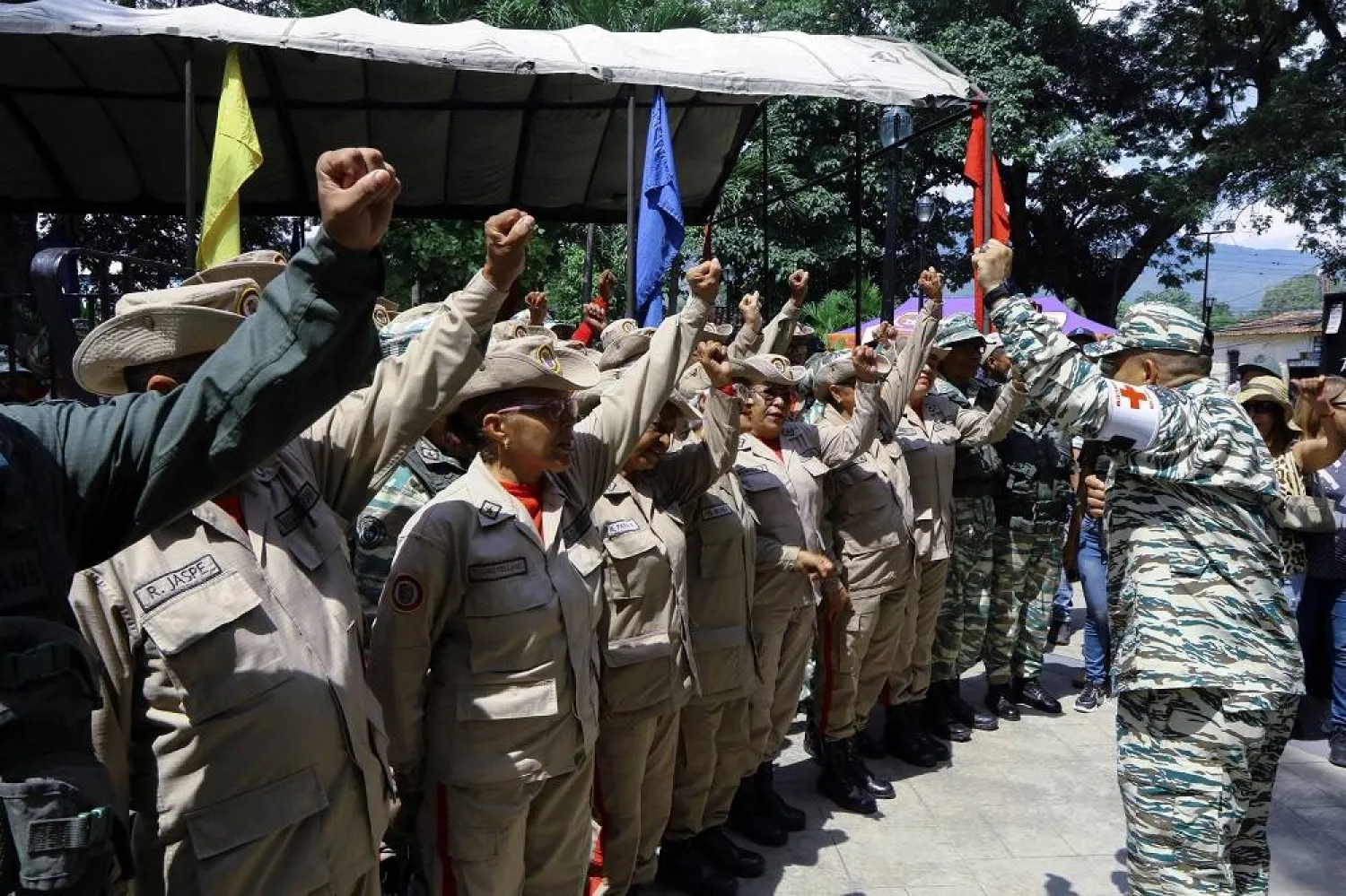 Members of the Bolivarian National Militia take part in a military drill by Venezuela's National Bolivarian Militia, amid rising tensions with the United States, in Naguanagua, Venezuela October 4, 2025. (Reuters)