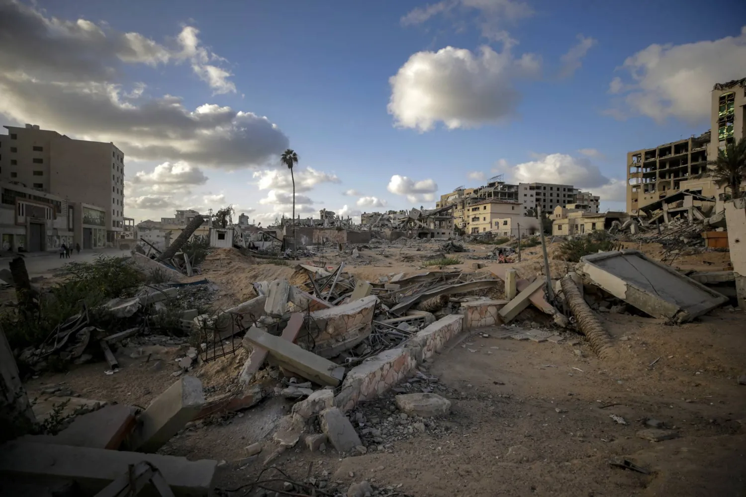Destroyed buildings of Palestinian Parliament at Al Remal neighborhood during an Israeli military operation in Gaza City, Gaza Strip, 05 October 2025. (EPA)