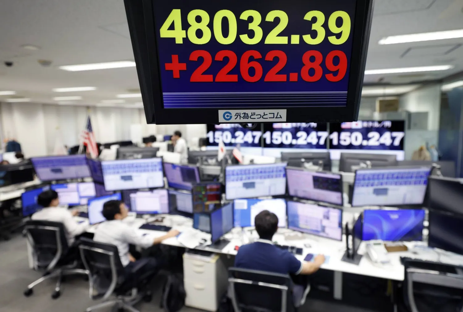 شاشة تعرض مؤشر «نيكي» في إحدى شركات الوساطة المالية بطوكيو (إ.ب.أ)