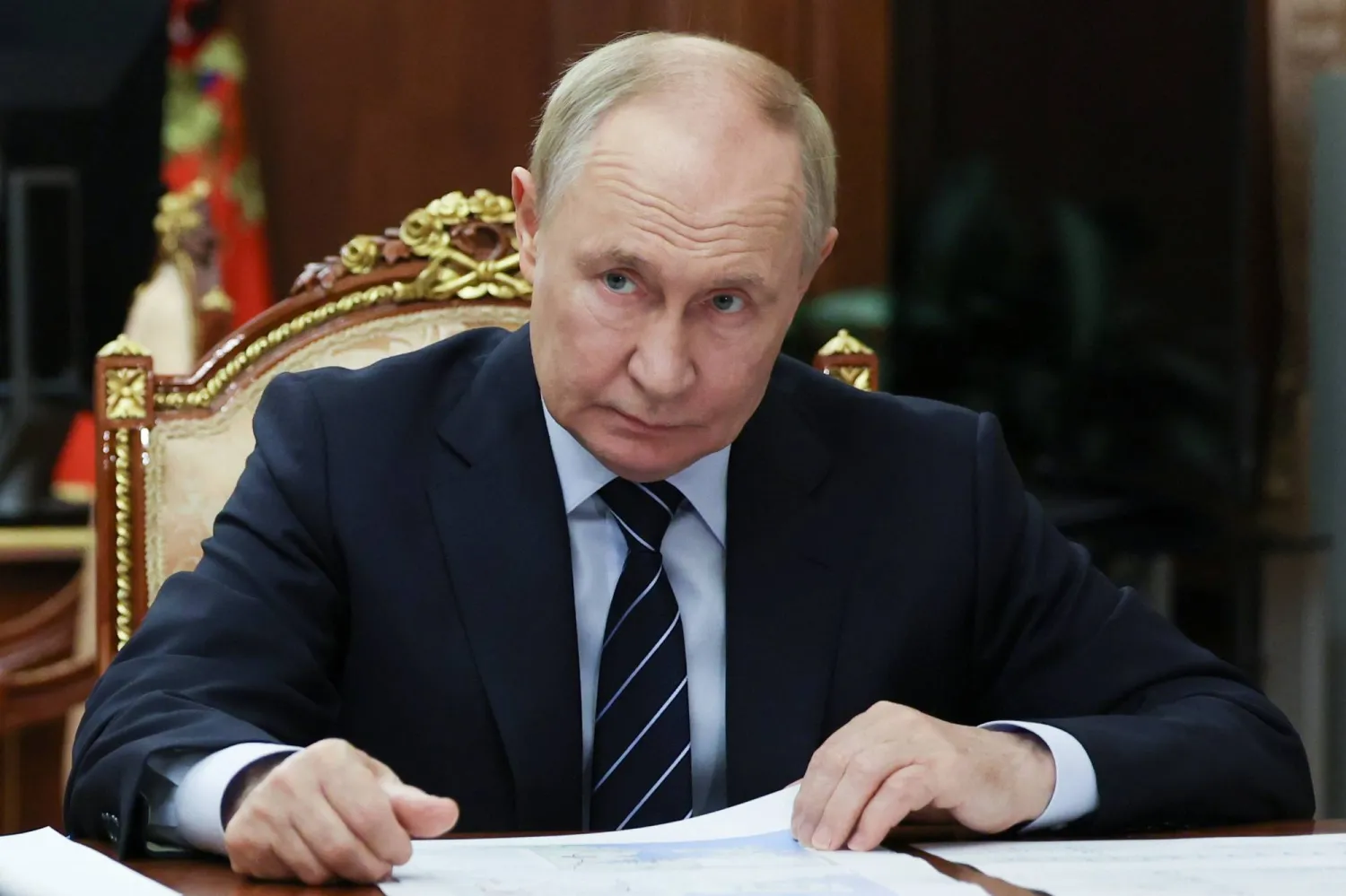 الرئيس الروسي فلاديمير بوتين خلال اجتماع في الكرملين بموسكو (الكرملين- أ.ب)